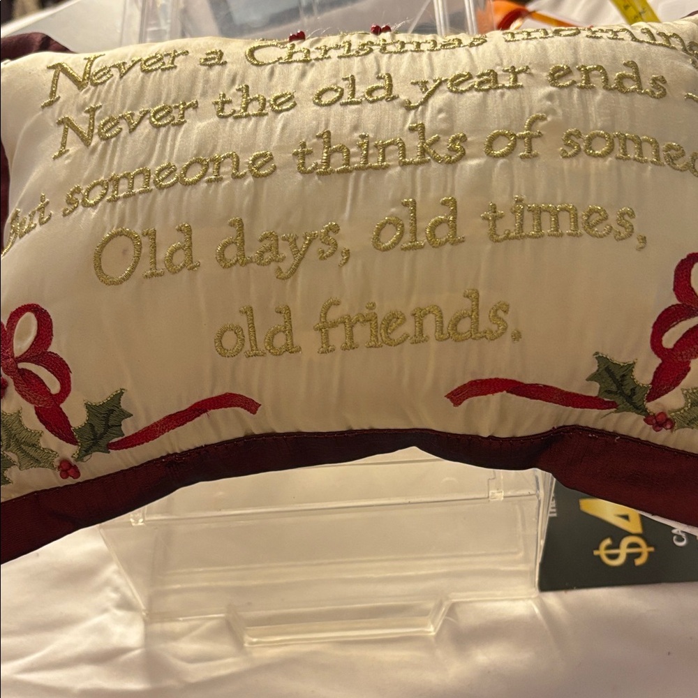 Festive Holiday Pillow with Gold Embroidery